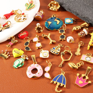 Charmes en émail coloré plaqués <span class=keywords><strong>or</strong></span> 18 carats PVD imperméables, pendentifs en acier inoxydable, fabrication de bijoux DIY pour femmes, bracelet, collier - Product Image 3