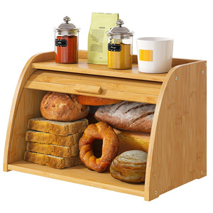 Caja de almacenamiento de pan de doble capa de madera con tapa para almacenamiento de pan y repostería en la cocina, color madera natural - Product Image 1