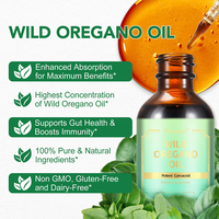 Huile d'origan sauvage liquide en gros, marque privée, halal, végétalienne, avec 70% de carvacrol, pour la santé intestinale et le soutien immunitaire