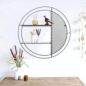 Metal Floating Shelf Metal Grid Wall Hanging Rack Bookcase Storage Holder Round Floating Display Wall Shelf
