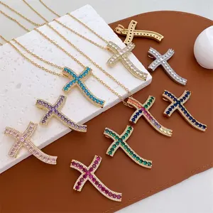 Multi colors cubic zirconia pave Christian faith stylish cross pendants for necklace making religious jewelry wholesale