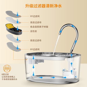 Distributeur d'eau automatique pour animaux de compagnie en acier inoxydable avec filtre à circulation, machine à eau fraîche pour chats, modèle électrique de bureau - Product Image 3
