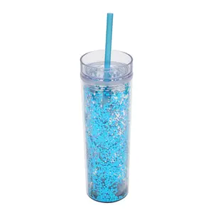 16 oz אקריליק סקיני צבעוני כוס קש שכבתית כפולה כוס גוף שקוף אופנתי שקוף ישר עם כוסות כוסות מבודדות קש