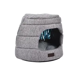 Fabricante al por mayor 2 en 1 tela de lino de imitación de lujo Durable Casa de gato interior cama Cueva de gato personalizada