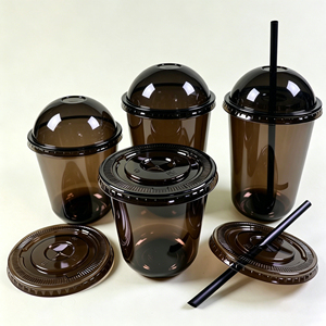แก้วกาแฟพลาสติก PET แบบใช้ครั้งเดียว ทรงตัวยู ก้นใสสีดำ พิมพ์โลโก้ได้ ขนาด 12/16/24 ออนซ์ พร้อมฝาปิด สำหรับกาแฟและชานมไข่มุก - Product Image 2