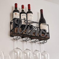 Étagère Murale Personnalisée pour 5 Bouteilles de Vin avec Rangement pour 4 Verres à Pied et Organisateur de Bouchons pour Bar à Domicile
