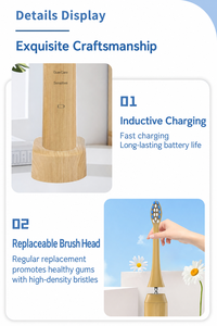 <span class=keywords><strong>Brosse</strong></span> à dents électrique sonique en bambou <span class=keywords><strong>rechargeable</strong></span>, 5 modes, étanche IPX7, avec 4 têtes et base de charge - Product Image 4