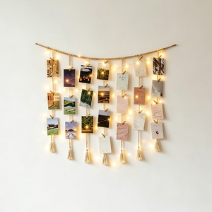 Panneau d'affichage photo personnalisé en corde de coton, macramé, pour mariage, anniversaire et fête, avec LED. - Product Image 4