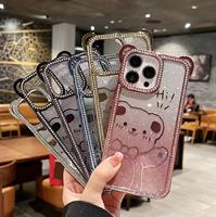 Étui de téléphone portable transparent avec ours en diamant électroplaqué mignon, portable, pour usage promotionnel, compatible iPhone 11/12/13/14/15/16 Pro Max Plus
