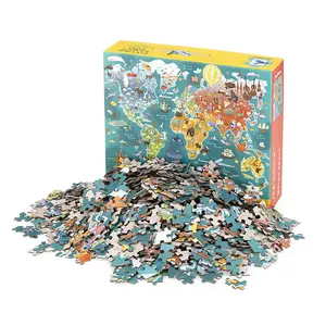 Custom Full Color Papier Grijs Boord Volwassen Puzzel Wereldkaart Puzzel Spel Puzzels 1000 Stuks