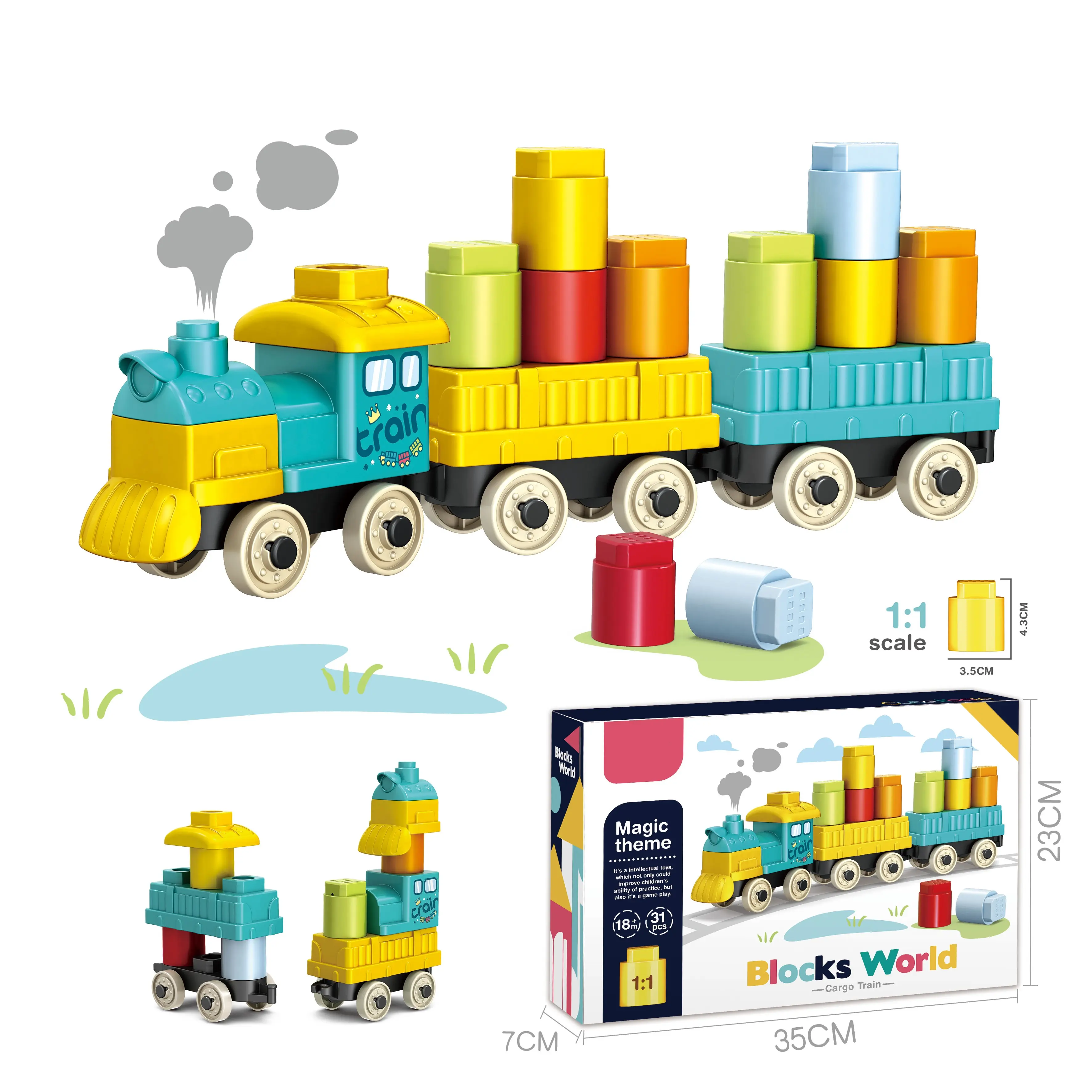 Colorful Train Building Big Block Set for Children to Build and Play Educational Games