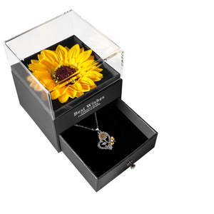 Boîte à bijoux de luxe Tournesol avec couvercle en acrylique et tiroir, pour rangement de colliers, boîte cadeau avec impression 'Meilleurs vœux' pour femme, cadeau de fêtes - Product Image 1