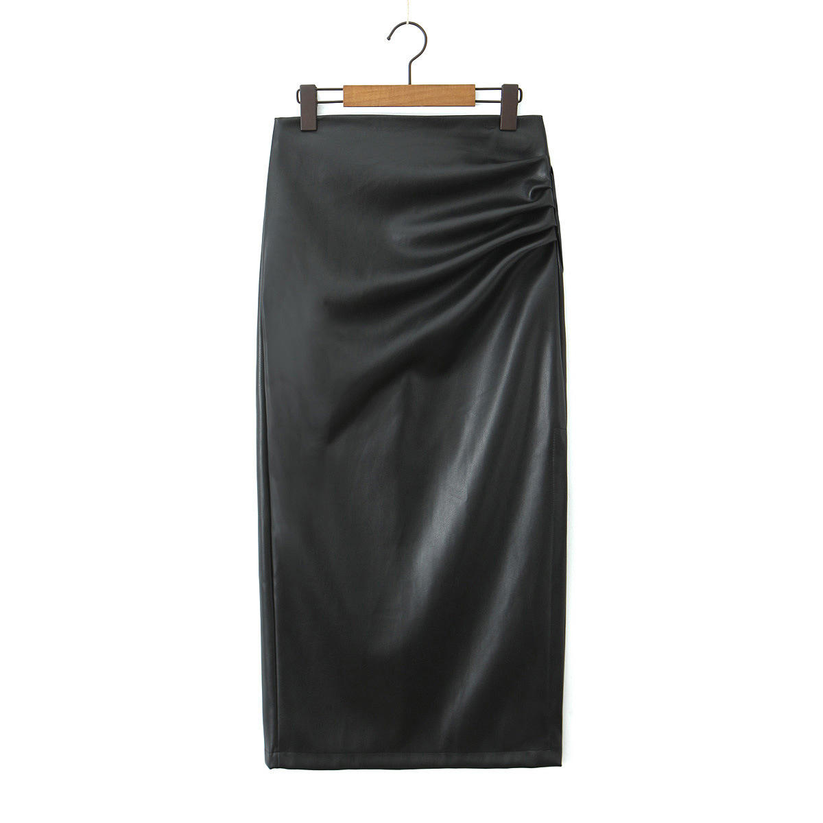 กระโปรงมิดิสีดำ หนัง PU