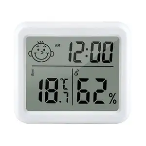 Termometer Digital Smiley Mini, alat pengukur kelembapan suhu dalam ruangan 0.8mm LCD