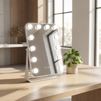 12 Bulbs Style Smart LED Display Screen Lighted Dimmable Square Makeup Desktop Vanity Mirror Personalized Custom Logo Customized
