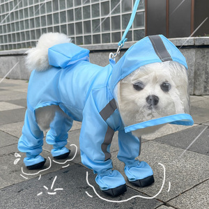 Impermeable para Perros Pequeños de Cuatro Patas, Azul Sólido, de Poliéster, con Capucha y Cubre Cara Transparente para Bichón Frisé y Teddy - Product Image 1