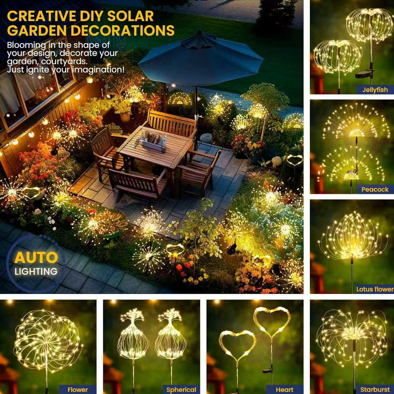 Wholesale Garden Decor Outdoor Lights 120LED Firework Lights LED Waterproof Garland Starburst String Light Lamps For Yard · image 4