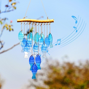 2026 nueva llegada 23 "campanas de viento de mar de cristal azul hechas a mano campanas de viento de pescado para exterior fiesta de playa y decoración de boda jardín - Product Image 4