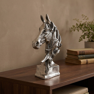 Jaffs Exports Silver Horse Head Aluminium Sculpture Handcrafted Modern Design Eco-Friendly Durable Tabletop <b>Ornament</b> Home Office - Product Image 3