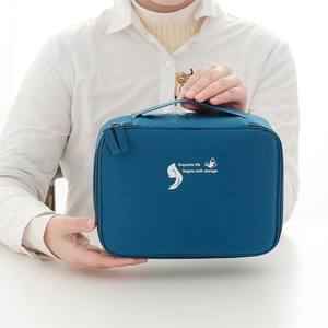 Bolsa de cosméticos de gran capacidad, multifunción, almacenamiento de viaje, organizador portátil de maquillaje, azul marino - Product Image 1