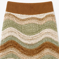 Ensemble de luxe pour femme en tricot, pull à manches cloche, jupe longue à rayures ondulées, style bohème chic, tenue haut de gamme, vente en gros, personnalisation OEM ODM