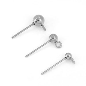 18k Gold Plated Stainless Steel Round Bead <b>Earring</b> Posts For <b>Earring</b> Making Jewelry Findings H1505 - Product Image 5