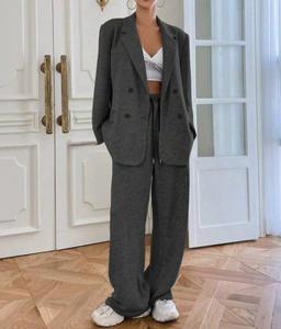 New Fall/Winter Fashion Women's Collared Cardigan Top & Casual Elastic Waist <b>Pants</b> 2-Piece Set Fashion - Product Image 2