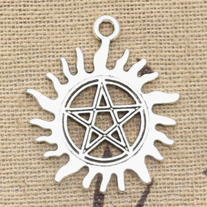 Encantos sol estrella de David hexagrama 34x31mm hecho a mano ajuste, colgantes de Color plata tibetana Vintage, DIY para collar de pulsera - Product Image 3