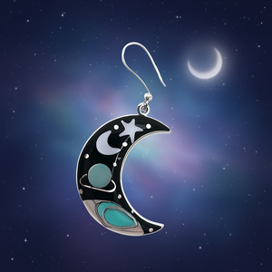 Orecchini Pendenti Luna Bohemia Placcati Argento in Lega di Zinco con Intarsio Turchese, Gioielli Moda Donna, Regalo con Incassatura a Castone - Product Image 2