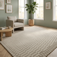 DECORDEC Tessera Nouveau Design Tapis de Salon Écologique Antidérapant à Poils Épais Tufté à la Main Beige Neutre Couleur Unie Moderne