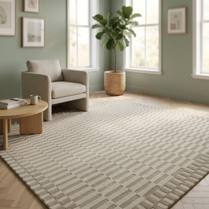Nouveau design, tapis en laine tufté à la main, écologique, antidérapant, à poils épais, pour salon, couleur unie beige neutre, style mi-siècle - Product Image 3
