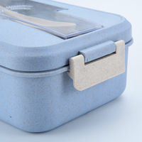 Lunchbox aus Weizenstroh mit Löffel und Gabel, auslaufsicherer Verschlussclip, Bento-Box, mikrowellengeeignet, Lebensmittelbehälter für Kinder und Erwachsene, 3 Farben