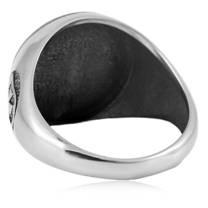 yunnique Men's <b>Titanium</b> Steel <b>Ring</b> Round Cross English Lettering Silver Fashion Jewelry Gift - Product Image 4