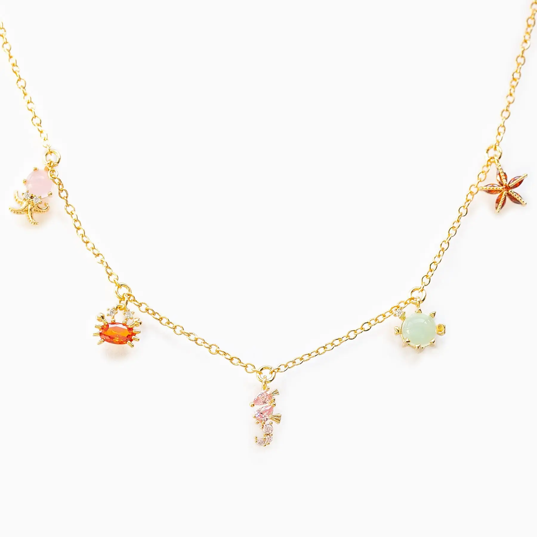 2023 New Collarbone Chain Beach Style Colorful Zircon Marine Small Animal Necklace