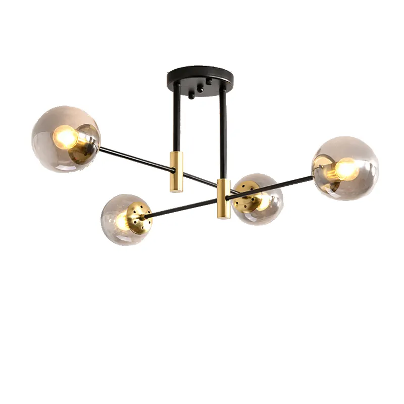 Amazon Hot Sale Mid Century Black and Gold 4-Light Semi Flush Ceiling Lights Contemporary Sputnik Light fixture