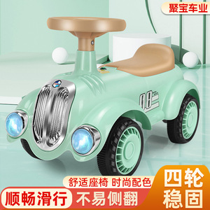 Coche retro para niños, bicicleta de equilibrio de 4 ruedas con luces y música para niños, unisex, verde - Product Image 3