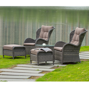 طقم أريكة حديث مكون من 5 قطع بإطار ألومنيوم وحماية من الأشعة فوق البنفسجية للحدائق الخارجية وتناول الطعام في الهواء الطلق، أثاث فناء من الراتان - Product Image 2