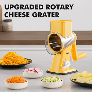 Râpe à fromage manuelle rotative, <span class=keywords><strong>mandoline</strong></span> de cuisine, coupe-légumes, trancheuse, 3 lames en acier inoxydable, coupe grossière et fine, compatible lave-vaisselle, en métal - Product Image 2