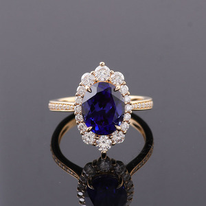 Bijoux personnalisés en or véritable 10k/14k/18k Bague en saphir de laboratoire de taille ovale de 3 carats Bagues de mariage Bijoux de mode - Product Image 3