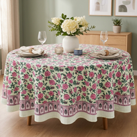 Nappe de table PRABHAVA style vintage faite à la main, personnalisée, imprimée au bloc, 45 pouces, coton et lin, motif floral moderne, lavable