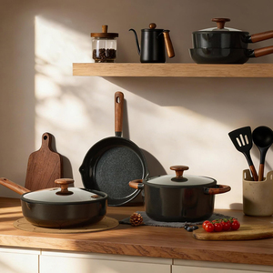 High Quality Modern Pots <b>Pans</b> Glass Lids Stainless Steel <b>Handle</b> Ceramic Non-Stick Induction 5 Piece Aluminum Cookware Set - Product Image 4