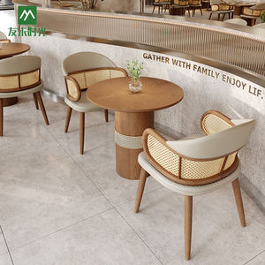 Mobilier de restaurant personnalisé Ensemble table et chaises pour café, rotin en bois massif commercial - Product Image 2