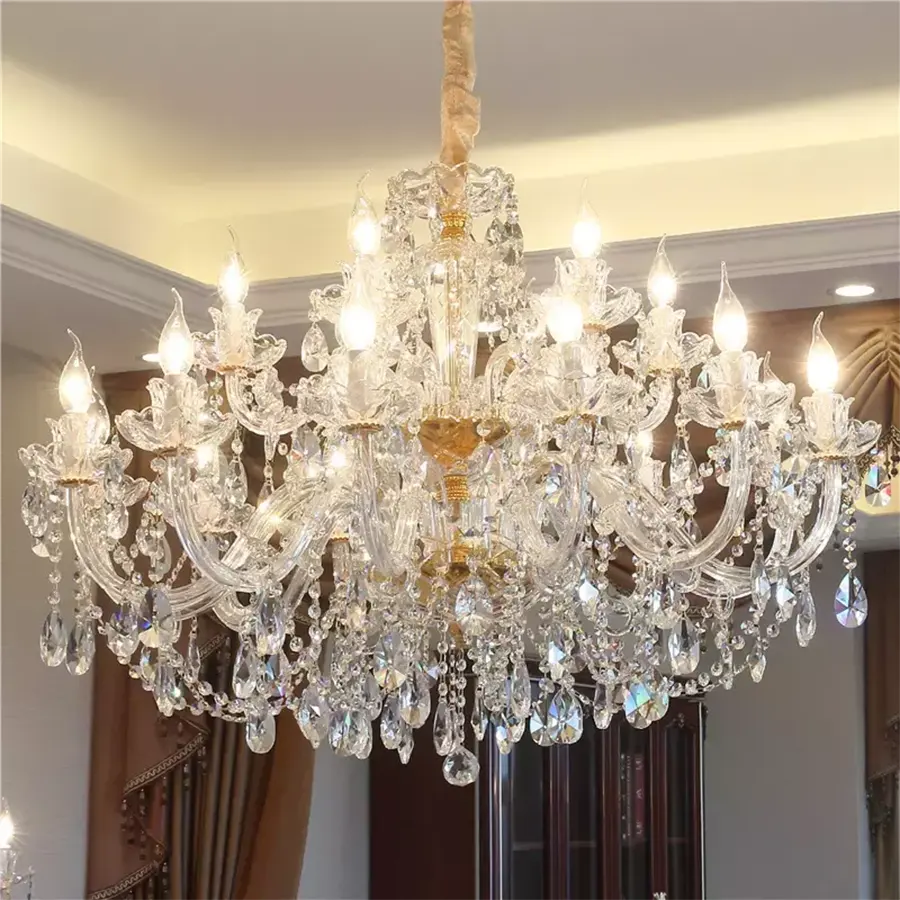 Moderne Luxus Gold Glas K9 Kristall Kronleuchter Indoor Wohnzimmer Hängende Kronleuchter Pendel leuchten für Hotelzimmer