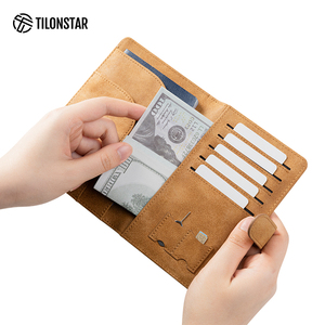 TILONSTAR TPW111 Suede <b>Card</b> <b>Holder</b> Wallet Multiple <b>Cards</b> Storage Minimalist Button Closure Brown Leather Passport <b>Holder</b> - Product Image 4