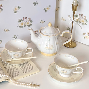 Bộ ấm chén trà gốm sứ kiểu Pháp cổ điển hoa trà, kèm đĩa, ấm trà chậm, quà tặng trà chiều, chất liệu melamine - Product Image 4