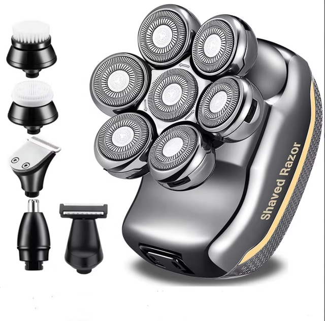 Multifunctional 7D Waterproof Head Shaver for Bald Men 6-in-1 Electric USB Rechargeable Cordless Razor Body Trimmer Household
