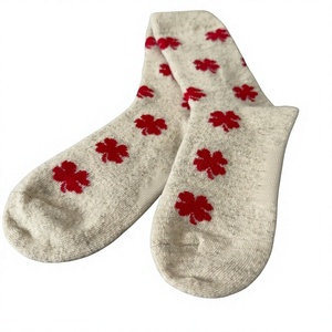 Wholesale White Red Clover Crew <b>Socks</b> 100% Mongolian Sheep Wool Knitted <b>Winter</b> Warm Thick Floral <b>Socks</b> for Women - Product Image 1