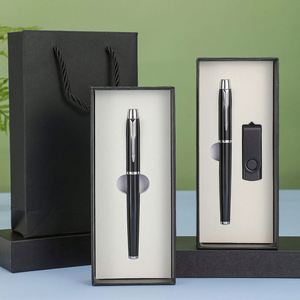 Ensemble cadeau d'affaires personnalisé avec logo imprimé en sérigraphie, clé USB promotionnelle et stylo à bille pour usage professionnel au bureau - Product Image 1