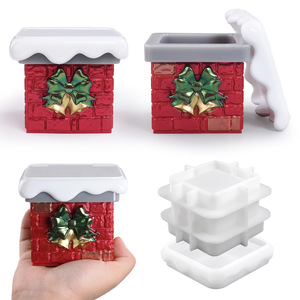 Commercio all'ingrosso di gesso in resina di cristallo in resina di Natale con camino innevato regalo scatola di immagazzinaggio barattolo specchio stampo in Silicone - Product Image 1