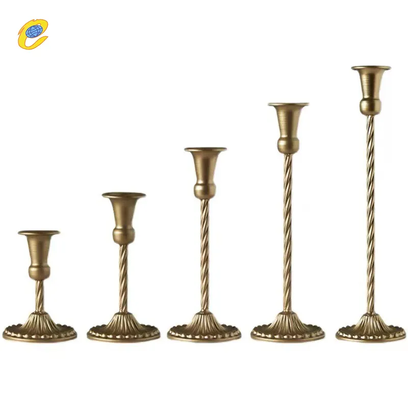 Nordic Luxury Home Decorative Gold Colored Candlestick Taper Metal Candle Holder Stick For Wedding Activities